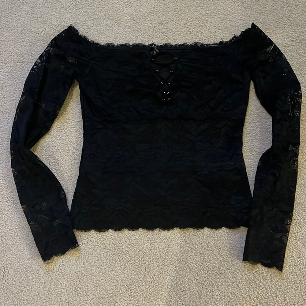 Black lace off the shoulder top